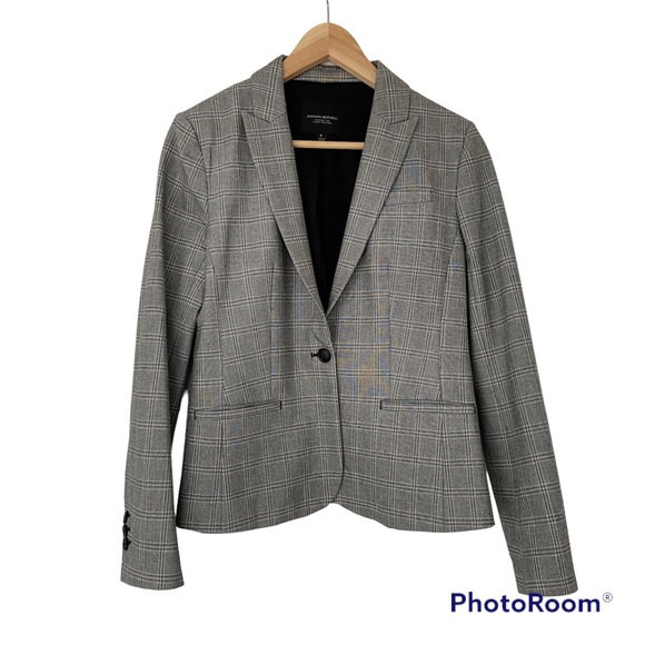 BANANA REPUBLIC CLASSIC FIT GREY/BLACK PLAID JACKET/BLAZER, FULLY LINED, SIZE 6 - Picture 1 of 10